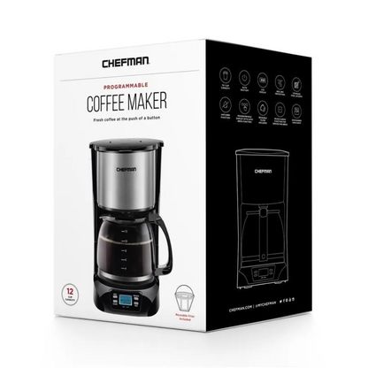 Cafetière filtre programmable 12 tasses, Chefman,  acier inoxydable